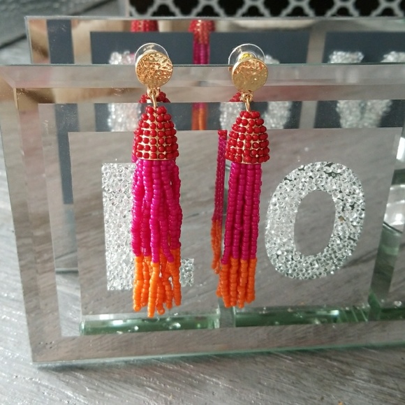 MULTI COLORED BEADED TASSEL EARRINGS - Picture 3 of 3